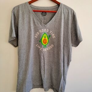 Life is good gray short sleeve tee shirt 2XL Avocado Cotton T-Shirt V neck